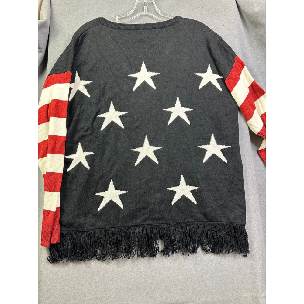 Myra Bag Women's Stars and Stripes Fringe Hem V-Neck Sweater Patriotic XL New - Picture 2 of 10